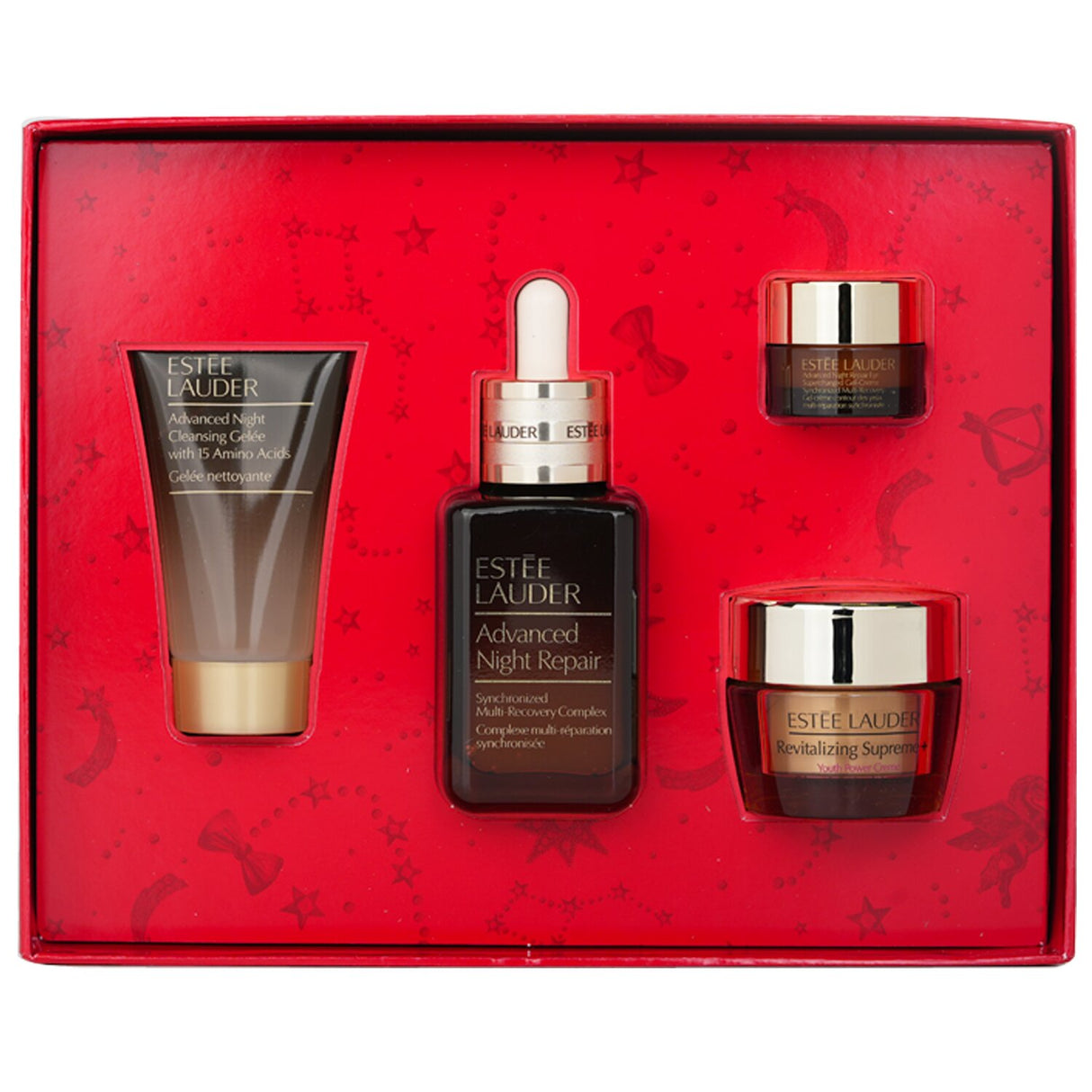 Estee Lauder Lift + Glow Skincare Set featuring 4 luxurious products for rejuvenated, radiant skin.