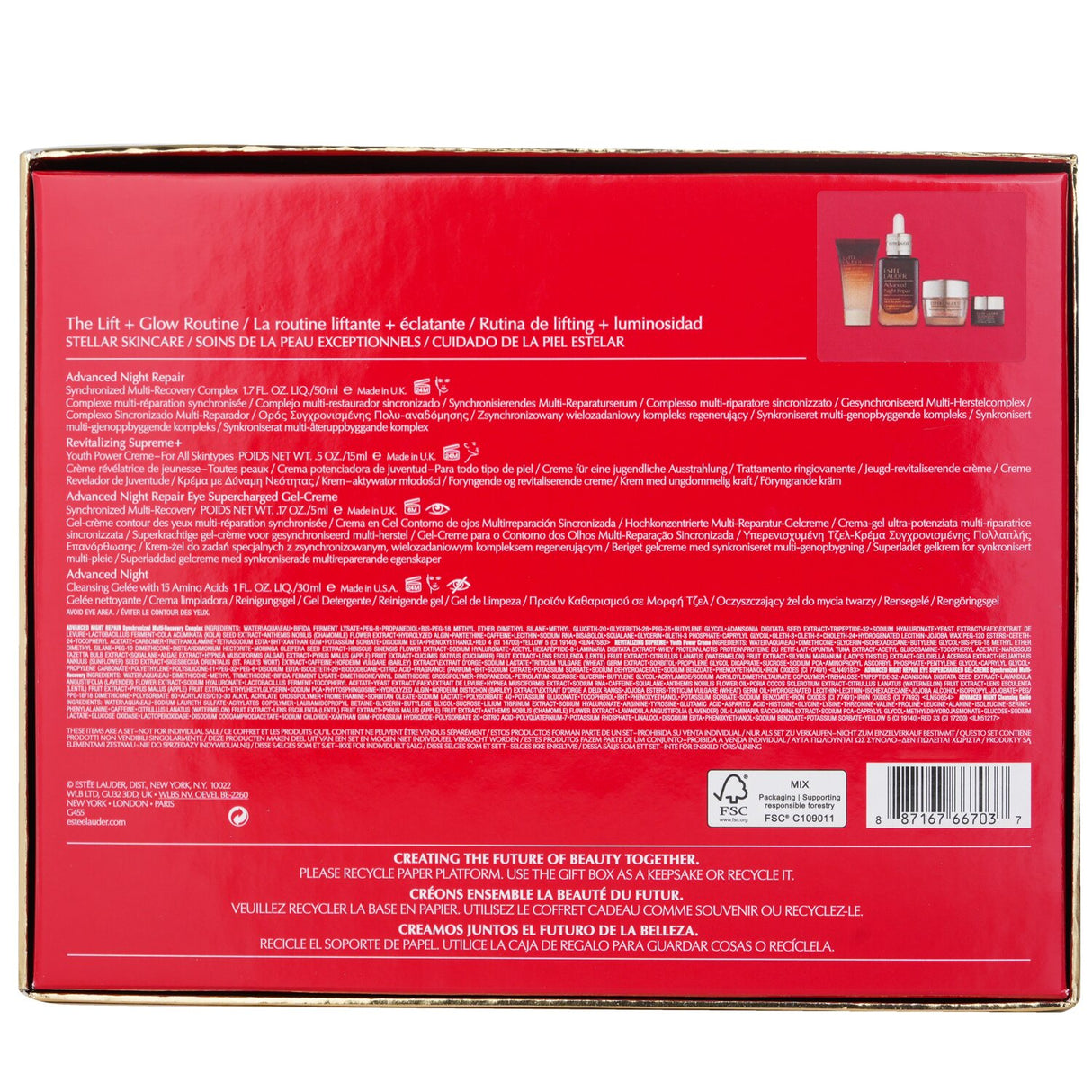 Estee Lauder Lift + Glow Routine Skincare Set features 4 luxurious pieces to rejuvenate and enhance your skin's natural glow.