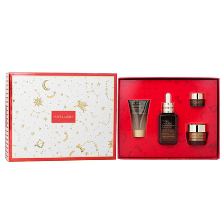 Estee Lauder Lift + Glow Routine Skincare Set, featuring four luxurious products for revitalizing and enhancing your skin's glow.