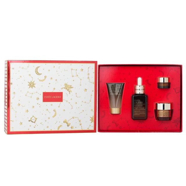 Estee Lauder Lift + Glow Routine Skincare Set, featuring four luxurious products for revitalizing and enhancing your skin's glow.