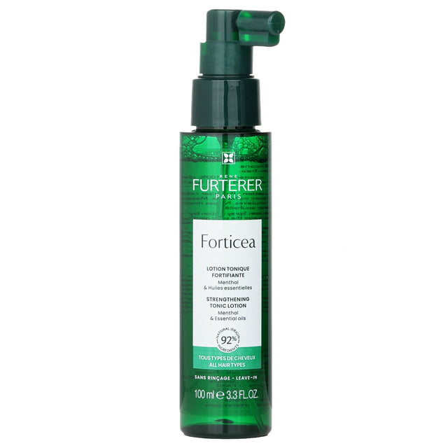 Forticea Strengthening Tonic Lotion, a 100ml energizing spray for stronger, vibrant hair with natural ingredients and essential oils.