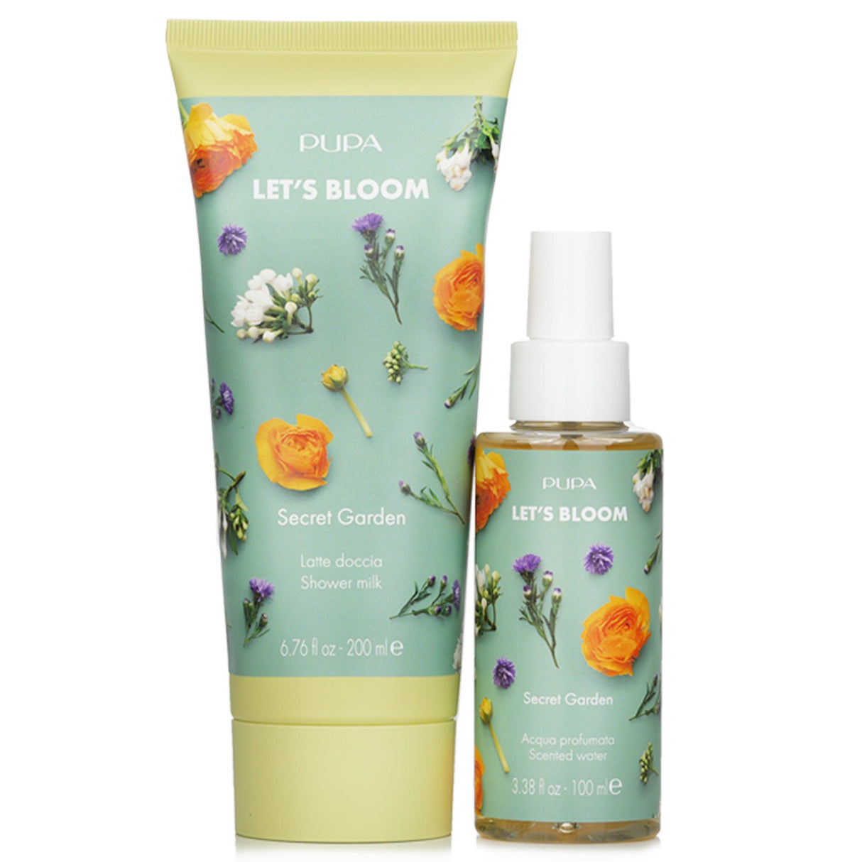 Pupa Let's Bloom Kit 2 features Secret Garden Shower Milk and Scented Water for a luxurious floral self-care experience.