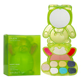 Vibrant Pupa Happy Bear Makeup Kit #006 in green, featuring eyeshadows, blush, lip creams, and a highlighter, with clean ingredients.