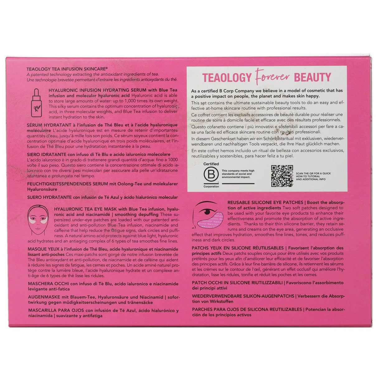 Luxurious 3-piece skincare set featuring hyaluronic serum, tea eye mask, and reusable eye patches for hydration and rejuvenation.