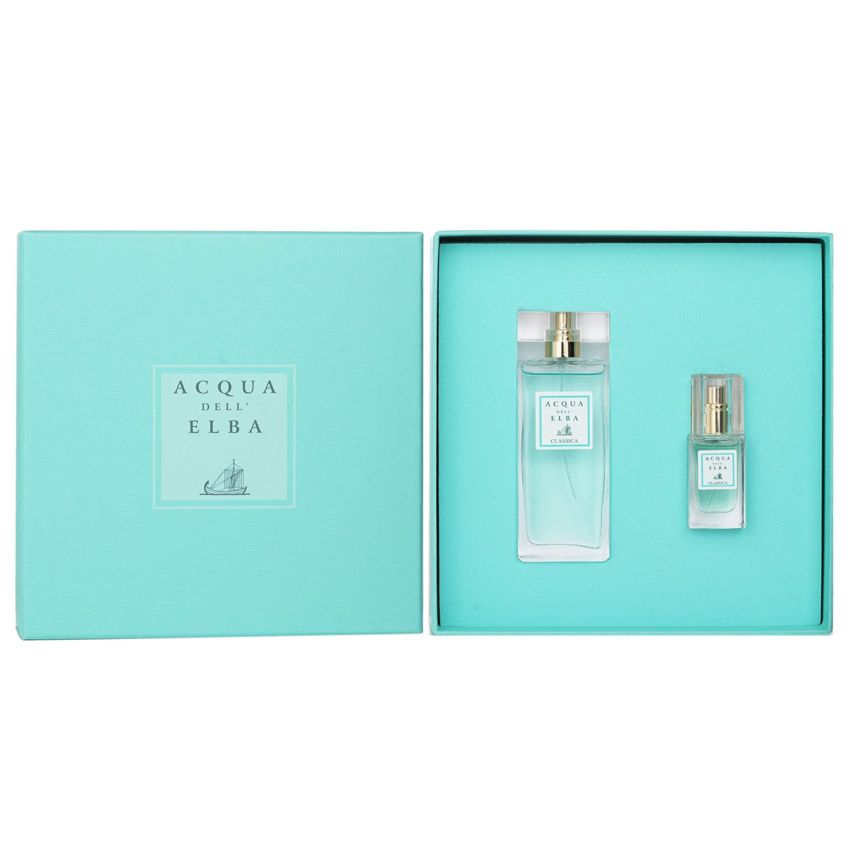 Elegant Acqua Dell'Elba Classica Donna fragrance coffret with 50ml and 15ml Eau De Toilette sprays, perfect for women.