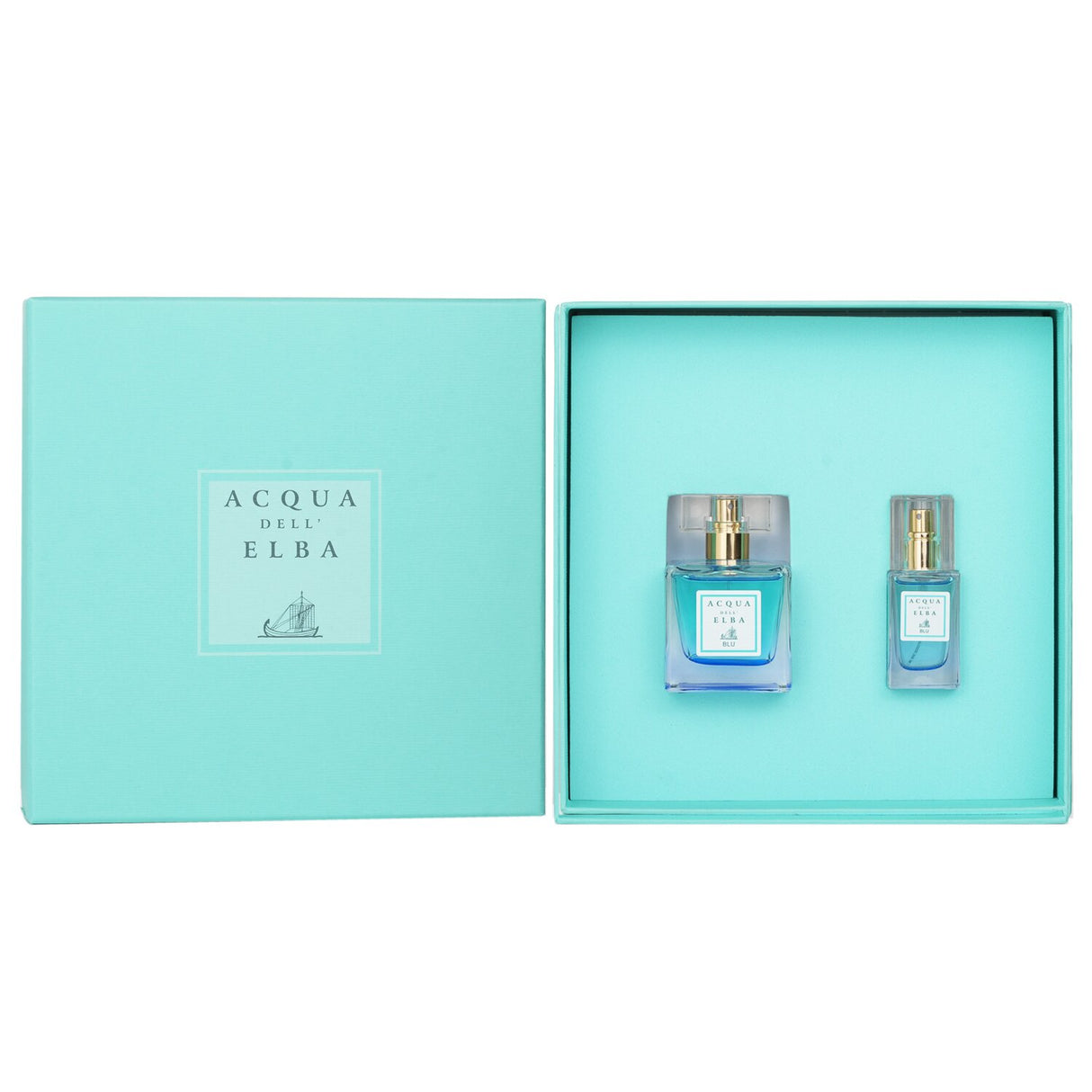 Elegant Acqua Dell'Elba Blu Donna fragrance set, featuring 50ml and 15ml Eau De Parfum for sophisticated women.