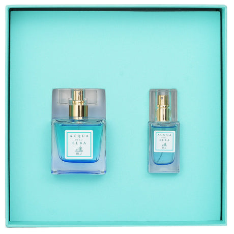 Elegant 2-piece Acqua Dell'Elba Blu Donna fragrance set, featuring a 50ml spray and 15ml travel size, perfect for any occasion.