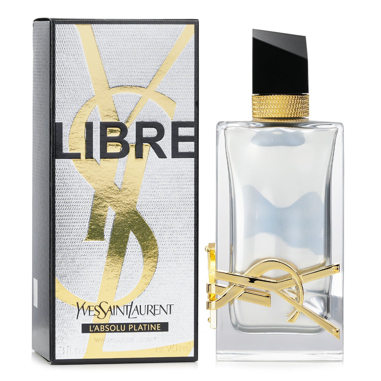 Yves Saint Laurent Libre L'Absolu Platine parfum spray in a 90ml bottle, featuring floral notes with a warm, luxurious finish.