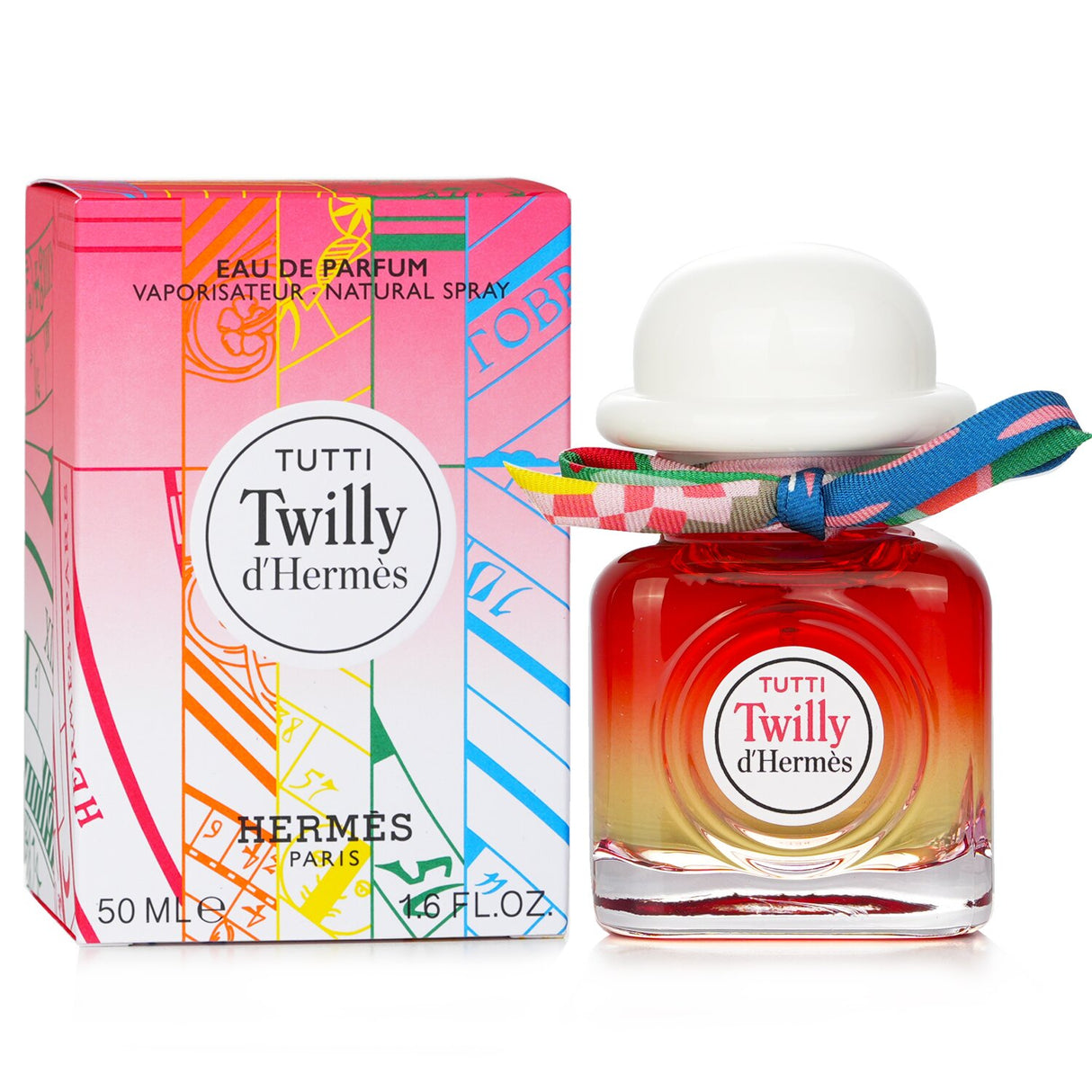 Elegant 50ml bottle of Tutti Twilly D'Hermes Eau De Parfum, featuring vibrant floral and citrus notes for modern women.