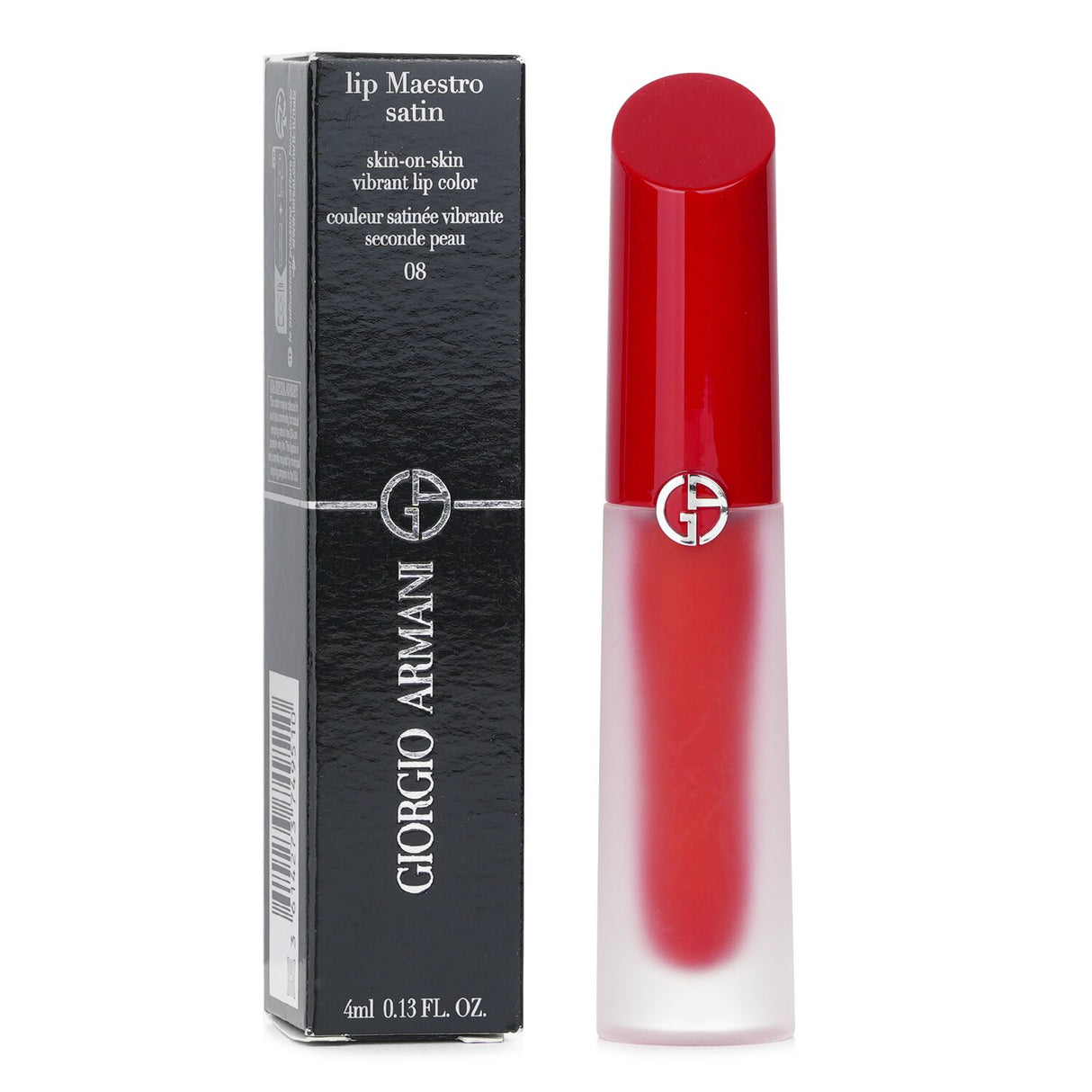 Giorgio Armani Lip Maestro in #08 Rooftop, a satin finish lip color that offers vibrant matte wear and 8-hour hydration.