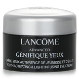 Miniature Lancome eye cream designed to hydrate and brighten, infused with prebiotics, probiotics, and hyaluronic acid.