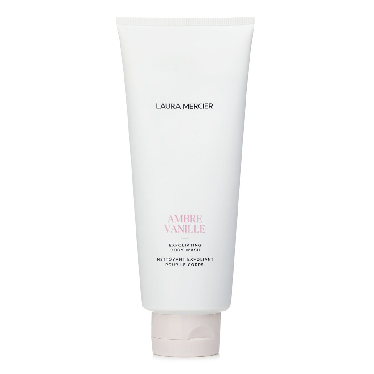 Laura Mercier Ambre Vanille Exfoliating Body Wash, 200ml; luxurious scrub blend for soft, radiant skin with a rich fragrance.