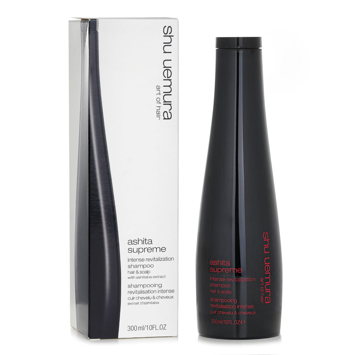 Shu Uemura Ashita Supreme Shampoo in 300ml, revitalizing dull hair with Ashitaba Extract for softness and shine.