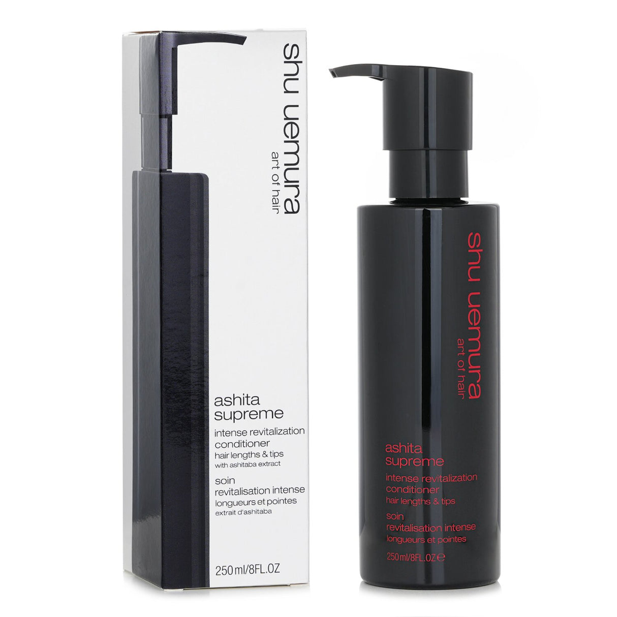 Shu Uemura Ashita Supreme conditioner in a 250ml bottle, revitalizing and moisturizing for dry, frizz-prone hair with high shine.