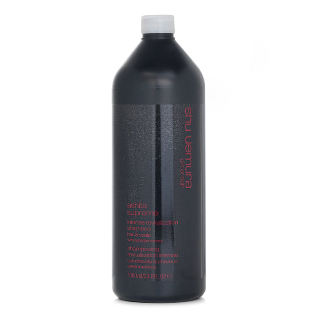 Luxurious 1000ml shampoo revitalizing dull hair with Japanese Ashitaba Extract for hydration, shine, and manageability.