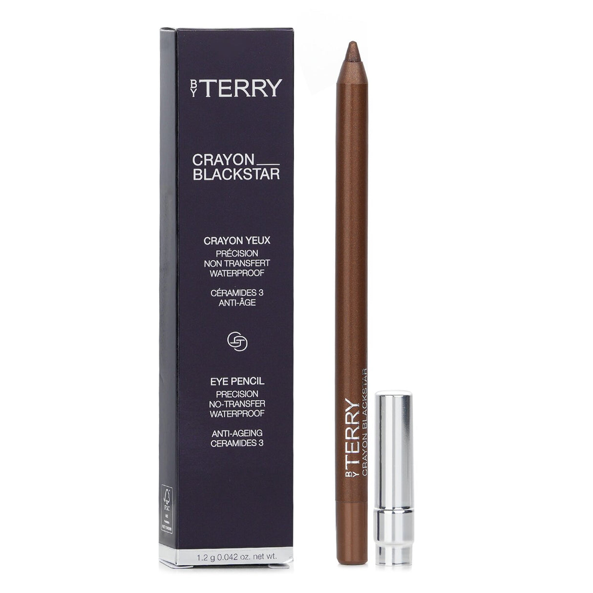 By Terry Crayon Blackstar Eye Pencil in #02 Brown Stellar, featuring creamy formula, waterproof wear, and anti-aging benefits.