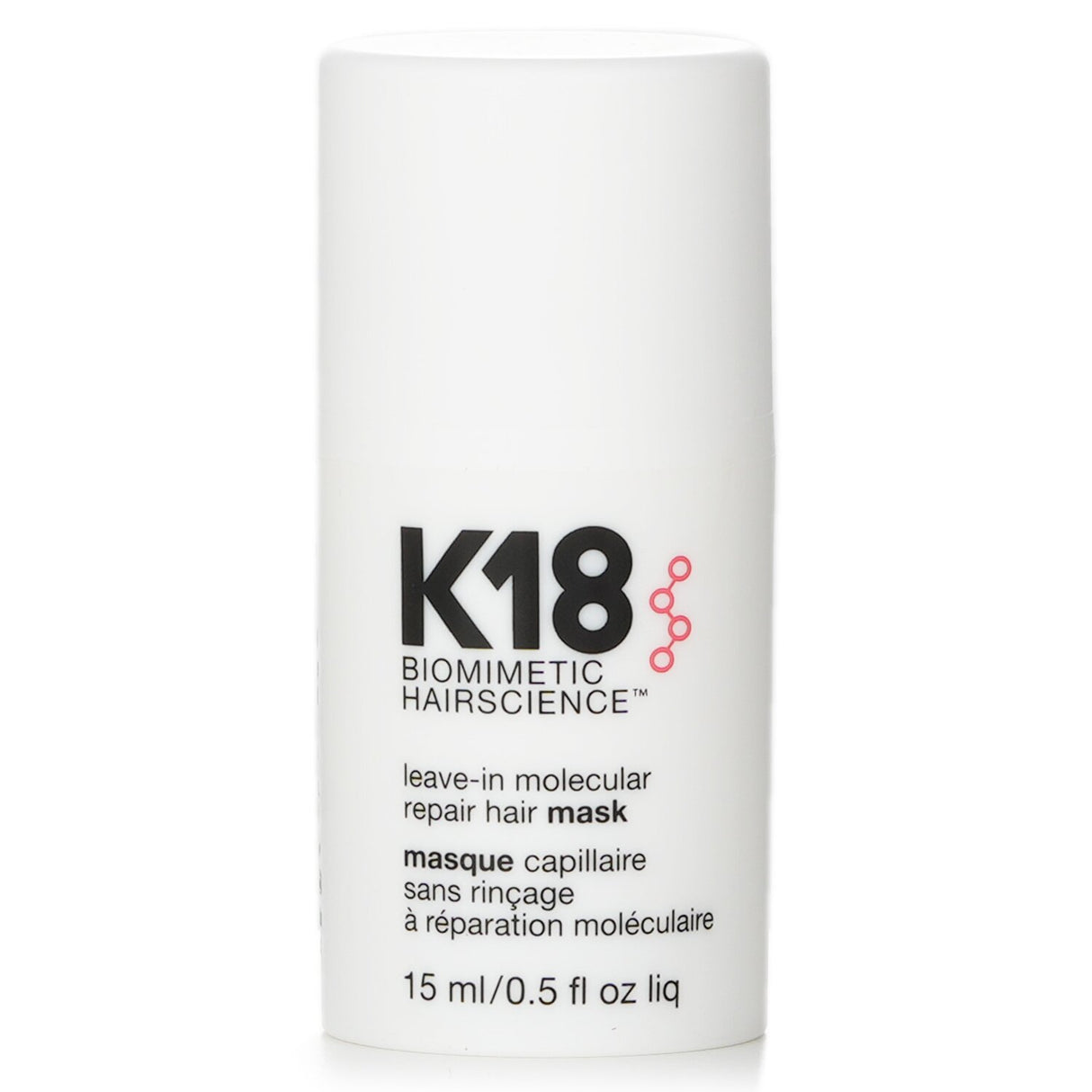 K18 Leave In Molecular Repair Hair Mask, 0.5oz, revitalizes and strengthens hair in 4 minutes with advanced K18Peptide technology.