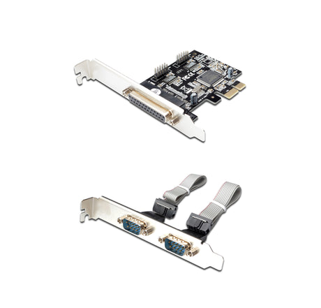 Digitus PCIe Interface Card featuring 2 serial and 1 parallel port for enhanced PC connectivity and fast data transfer.