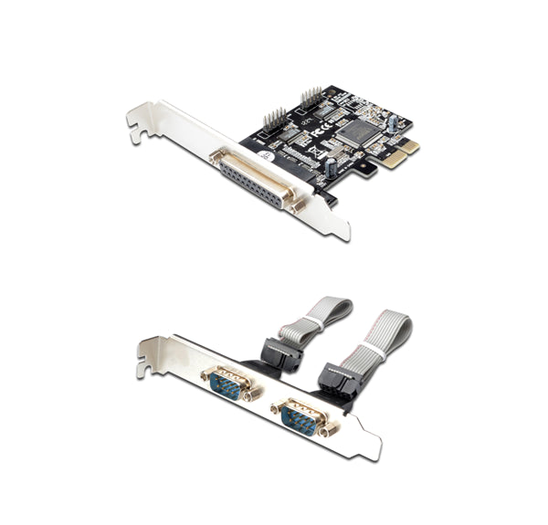 Digitus PCIe Interface Card featuring 2 serial and 1 parallel port for enhanced PC connectivity and fast data transfer.