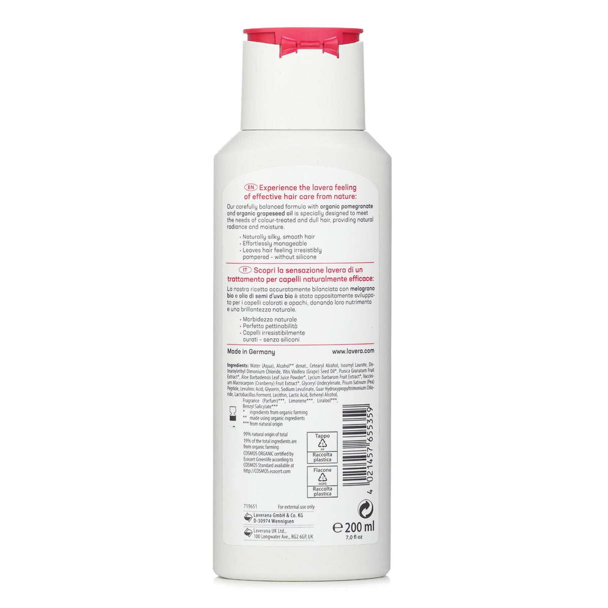 Lavera Conditioner Colour & Care 200ml, enriched with organic pomegranate and grapeseed oil for vibrant, silky hair.