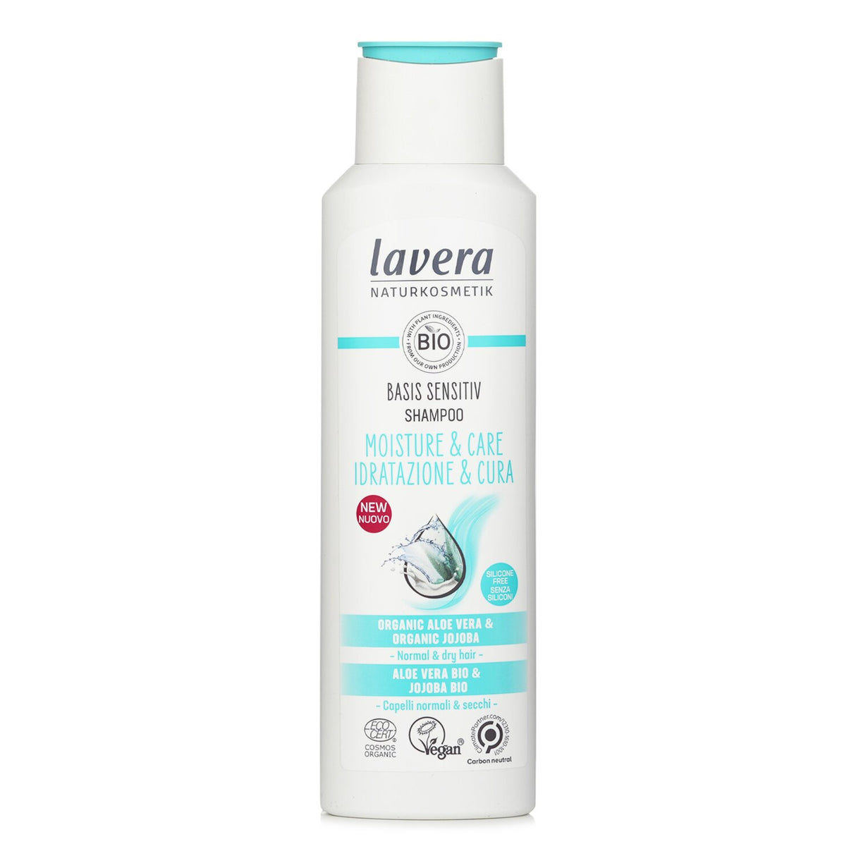 Lavera shampoo for dry hair, enriched with organic aloe vera and quinoa for intense moisture and gentle cleansing.