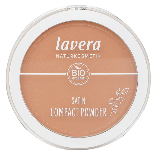 Lavera Satin Compact Powder #03 Tanned in 9.5g for a flawless, hydrating complexion with buildable coverage, vegan and natural.