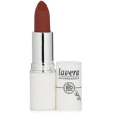 Lavera Comfort Matt Lipstick #01 Cayenne, a vibrant red, enriched with organic butters for hydrating, all-day wear.