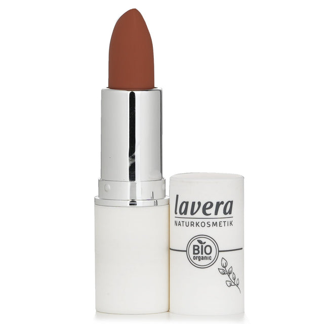 Lavera Comfort Matt Lipstick in #02 Warm Wood, featuring a matte finish, organic ingredients, and 6-hour wear for luscious lips.