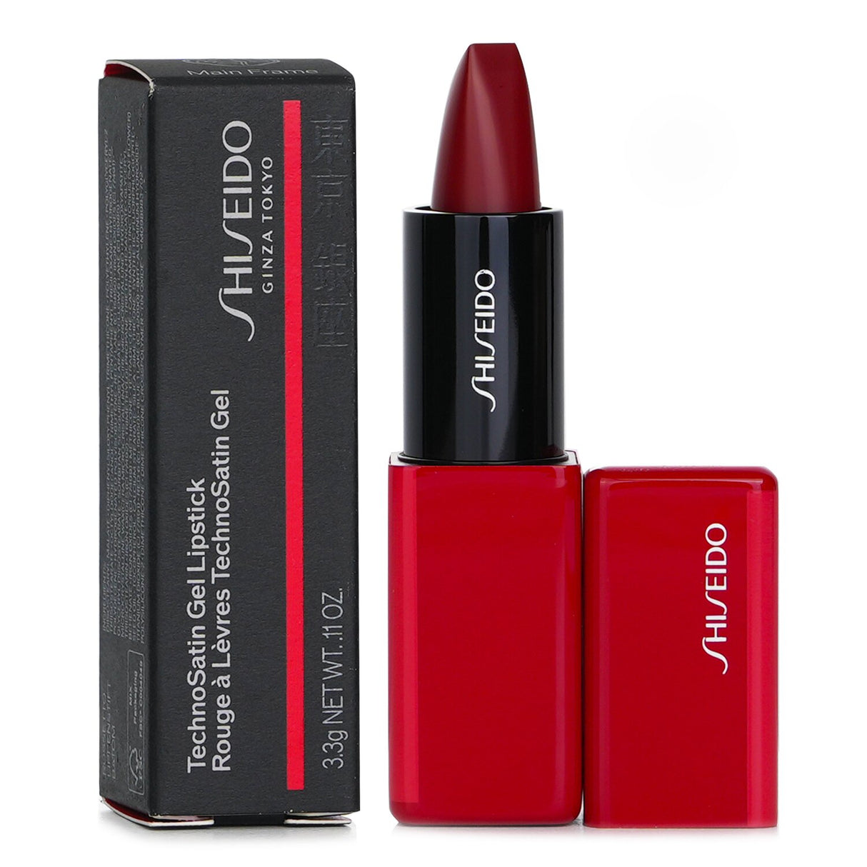 Luxurious Shiseido Technosatin Gel Lipstick in shade #413 Main Frame, offering vibrant color with skincare benefits.