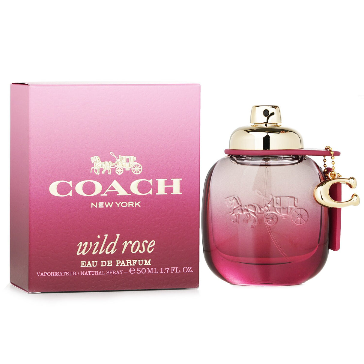 Coach Wild Rose Eau De Parfum Spray 50ml, a luxurious blend of floral and fruity notes, perfect for modern elegance.