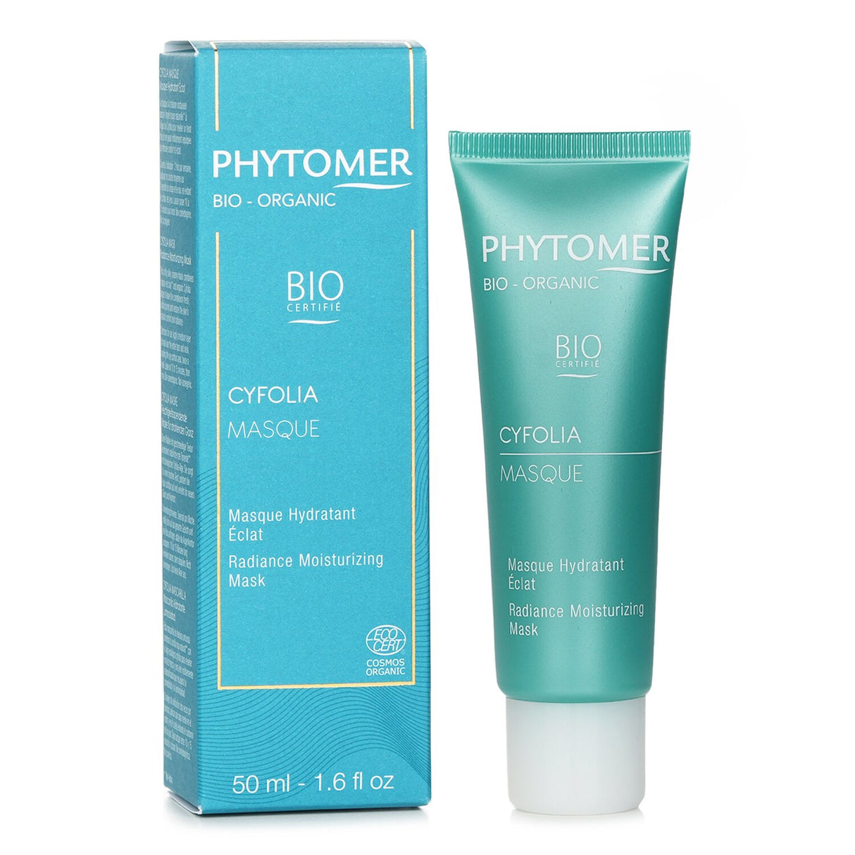 Phytomer Cyfolia Radiance Mask in a 50ml tube, designed to deeply hydrate and revitalize for a radiant complexion.