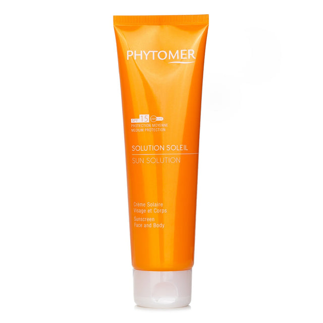 Lightweight Phytomer Sunscreen SPF 15 for face and body, providing medium sun protection with a non-sticky feel.