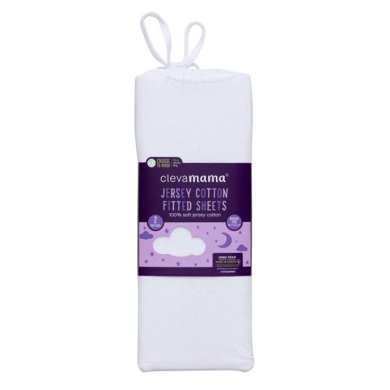 Jersey Cotton Fitted Sheets Bedside Crib 2pk - 83 X 46cm - ClevaMama