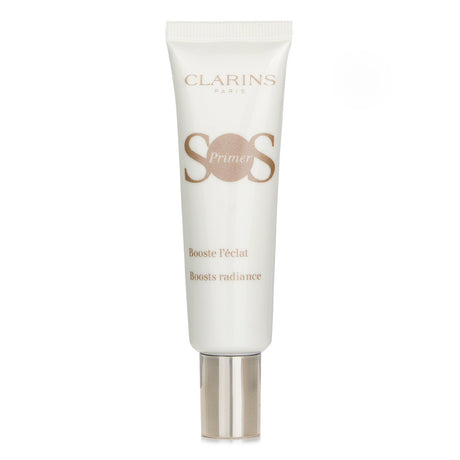 Lightweight Clarins SOS Primer in #White, designed to illuminate, hydrate, and prep skin for flawless, long-lasting makeup.