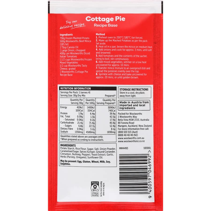 Woolworths Recipe Base Cottage Pie 30g