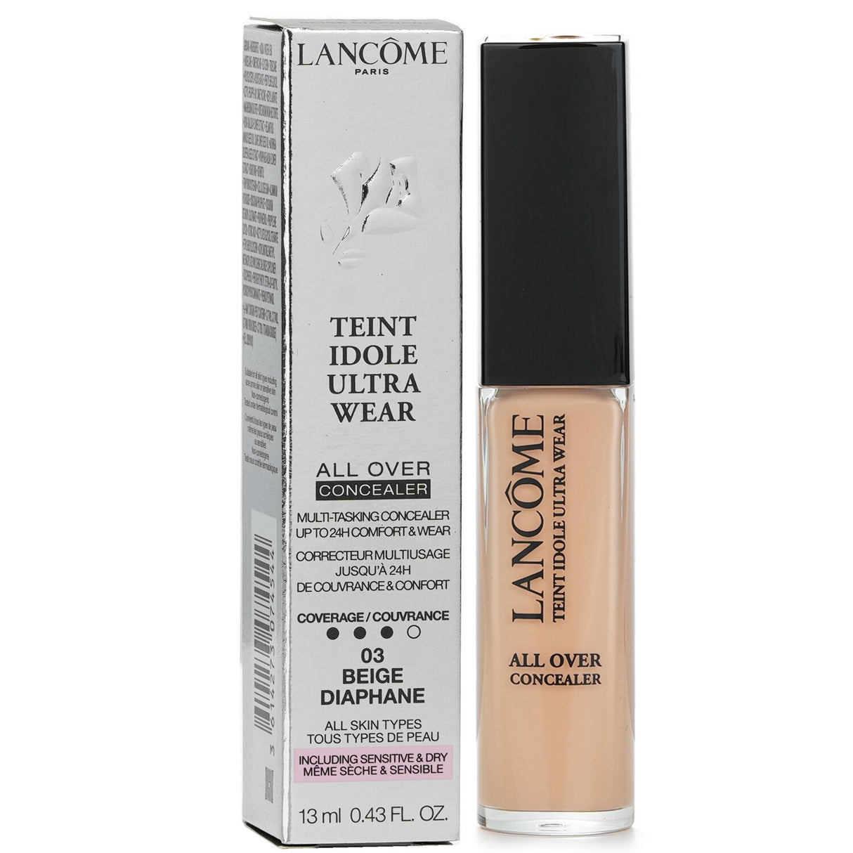 Lightweight, full coverage concealer in #03 Beige Diaphane, perfect for brightening and concealing imperfections effortlessly.