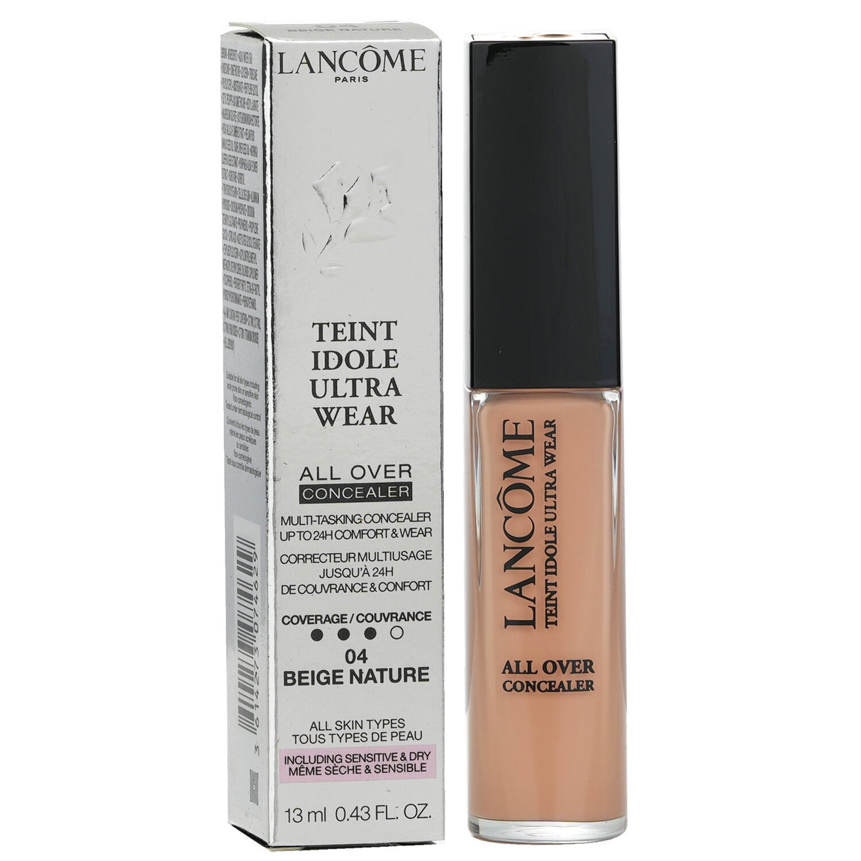 Hydrating full coverage concealer in #04 Beige Nature, brightens under eyes and conceals imperfections for a flawless finish.