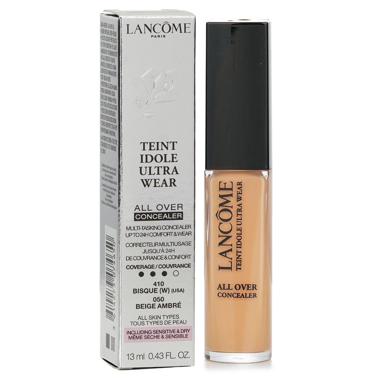 Hydrating full coverage concealer in #050 Beige Ambre, perfect for brightening under eyes and covering imperfections.