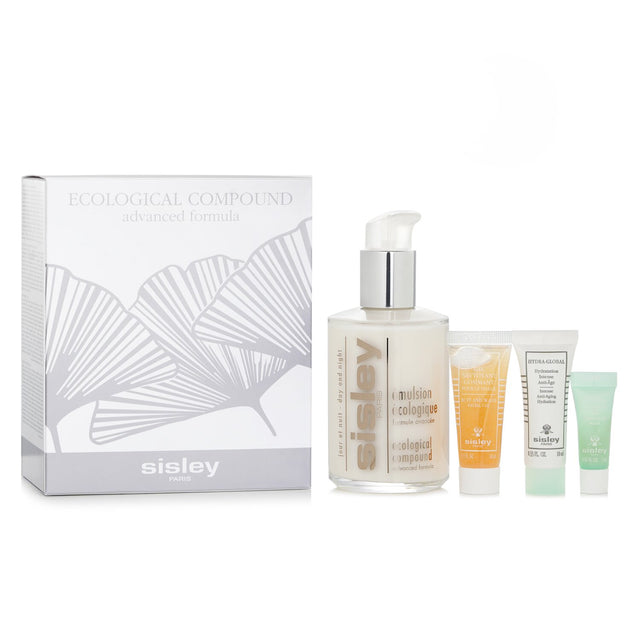 Sisley Ecological Compound Set featuring 4 skincare essentials for hydration, anti-aging, and radiant skin.