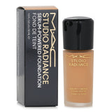 MAC Studio Radiance Foundation in shade #C4, 30ml, offering radiant hydration and medium coverage for all skin types.