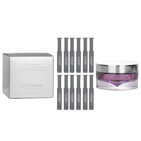 La Prairie Platinum Rare Overnight Mask: luxurious rejuvenation with high molecular hyaluronic acid and collagen for youthful skin.