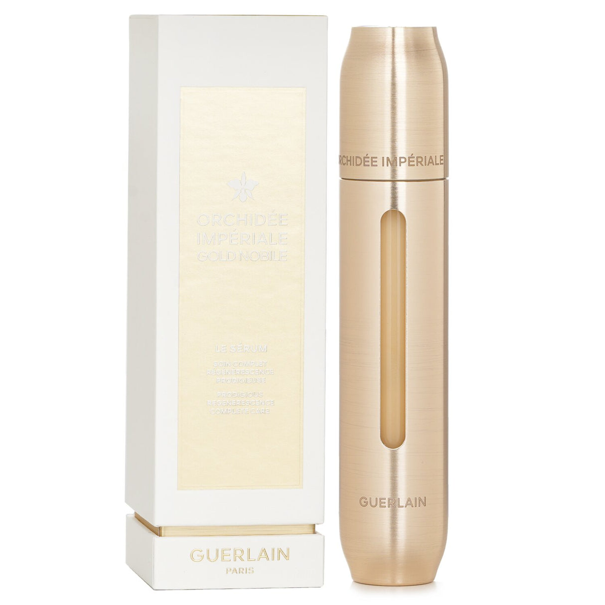 Luxurious 30ml serum featuring Gold Nobile orchid for youthful, luminous skin; 95% naturally derived, suitable for all skin types.