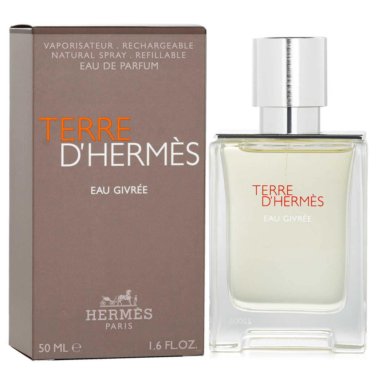 Hermes Terre d'Hermes Eau Givree 50ml spray, a refreshing blend of grapefruit and cedar, perfect for any occasion.