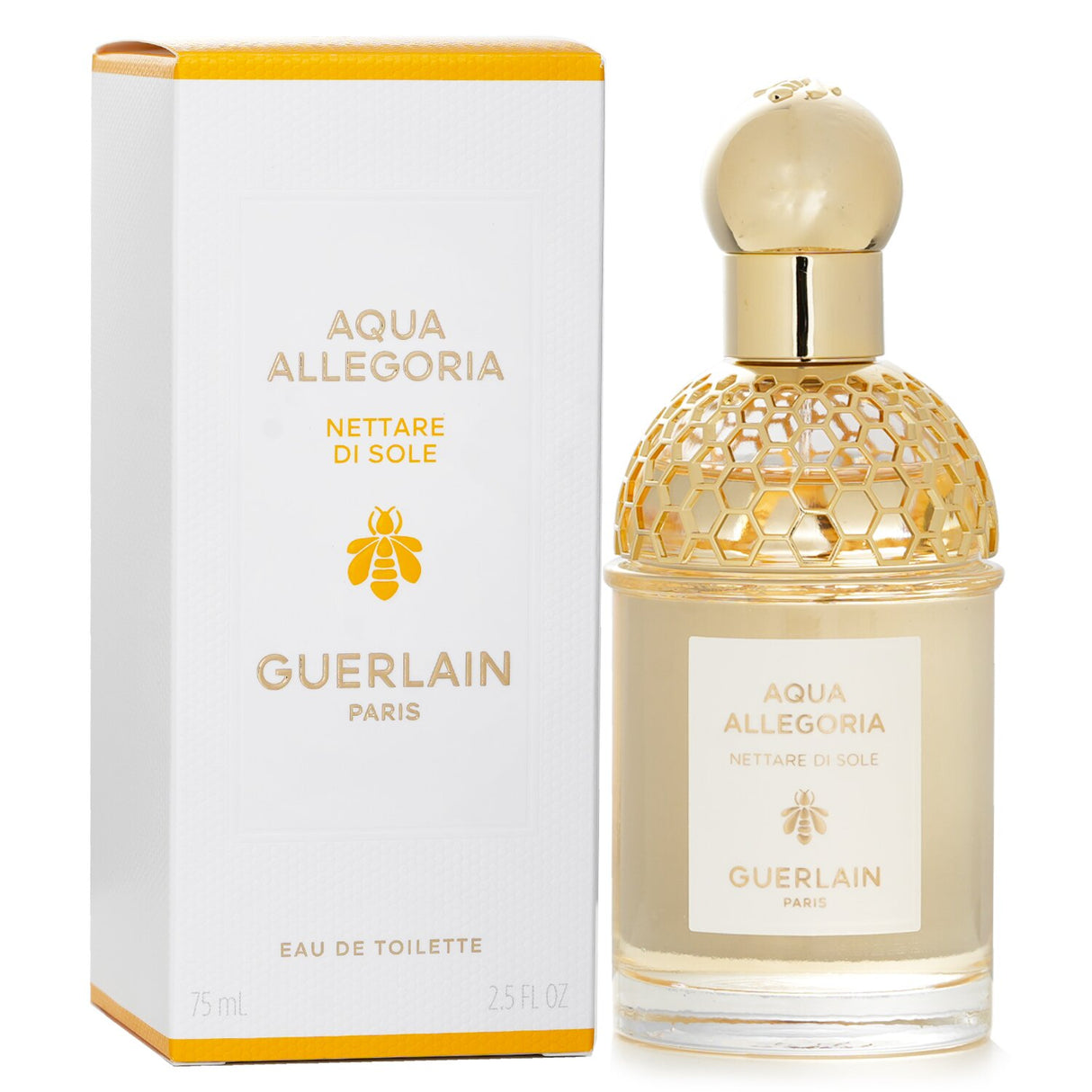 Guerlain Aqua Allegoria Nettare di Sole Eau De Toilette Spray in 75ml, featuring floral notes of jasmine, honey, and vanilla.