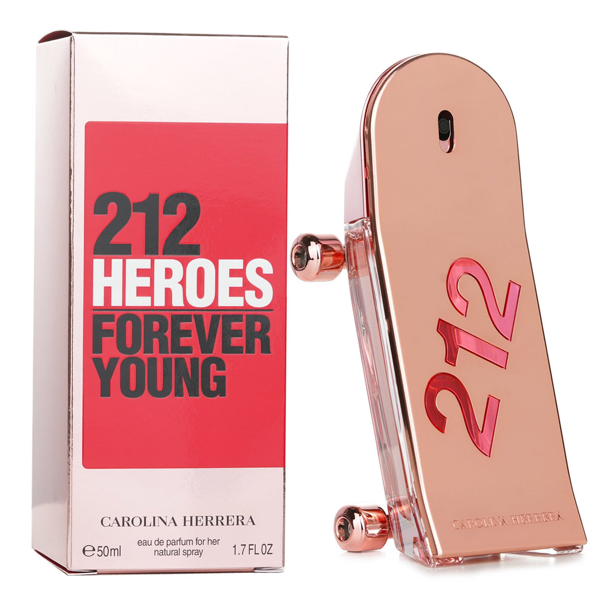 Carolina Herrera 212 Heroes Forever Young Eau De Parfum in a 50ml bottle, featuring fresh floral notes for vibrant all-day wear.