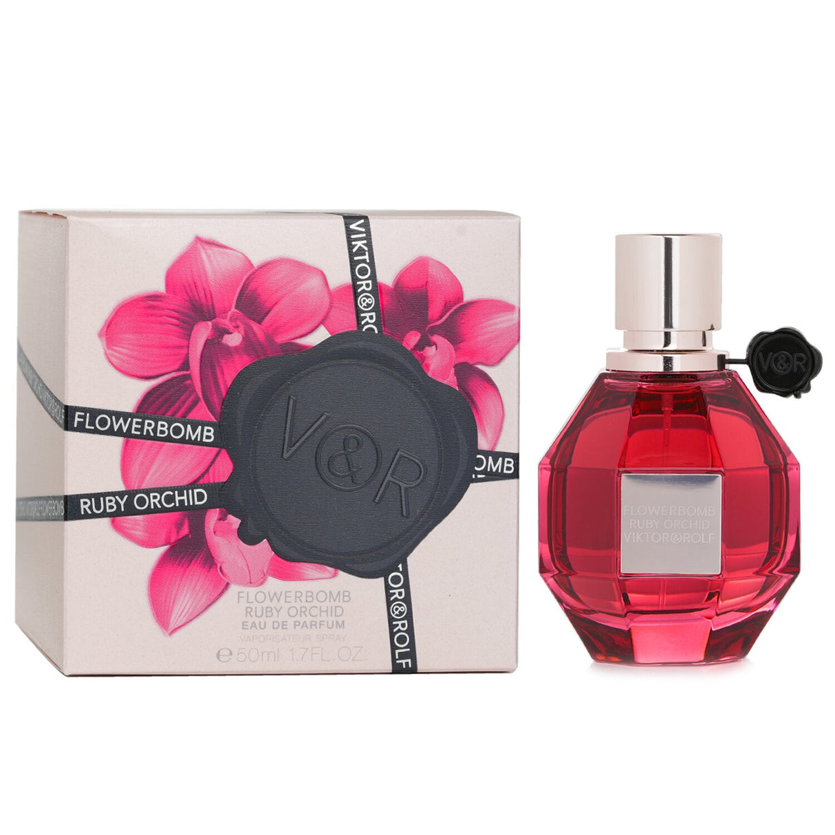 Viktor & Rolf Flowerbomb Ruby Orchid Eau De Parfum Spray, 50ml, featuring floral notes of ruby orchid and rich amber.