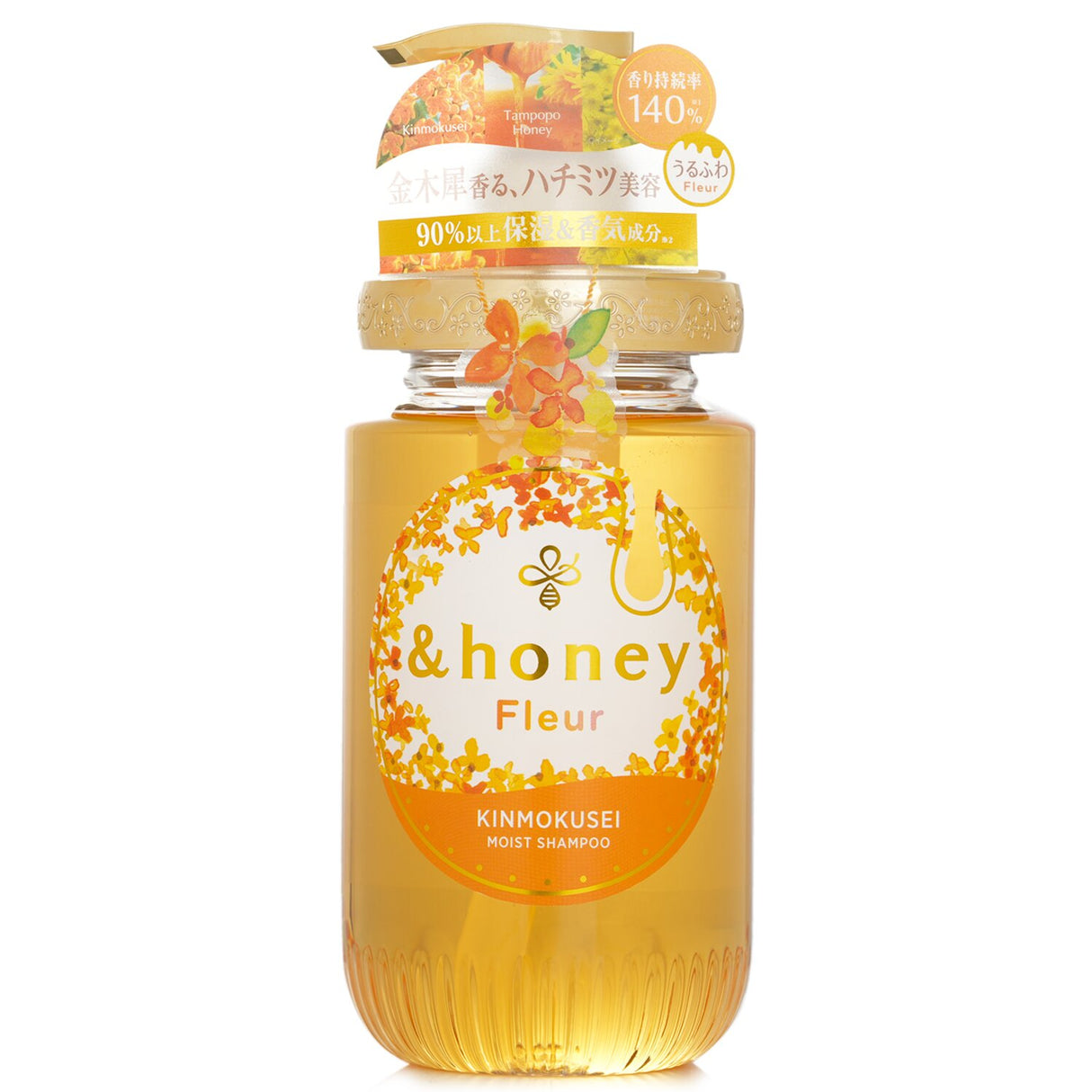 Hydrating shampoo with honey extracts, jojoba oil, and a soothing aroma of Kinmokusei, perfect for dry hair and scalp.