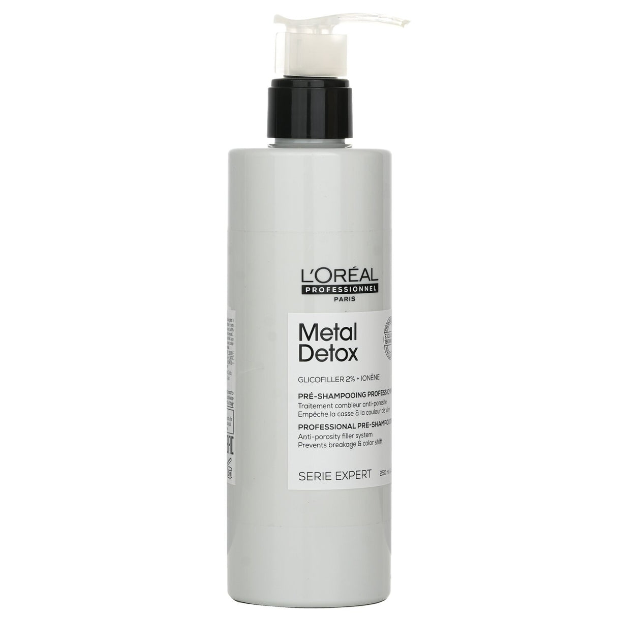 L'Oreal Metal Detox Pre Shampoo Treatment in a 250ml bottle, designed to cleanse and protect hair from metallic impurities.