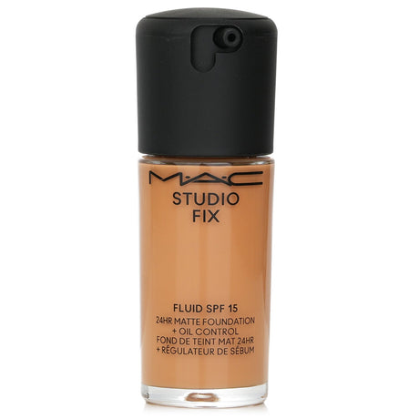 MAC Studio Fix Fluid Foundation SPF 15 in #NC42, 30ml, offers buildable coverage, matte finish, and broad-spectrum UV protection.