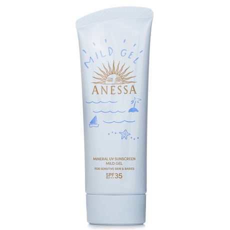 Anessa Mineral UV Sunscreen Mild Gel SPF35 in 90g, gentle and lightweight, perfect for sensitive skin and babies.